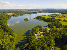 Opatovicky Rybnik (Opatovicky Pond) With Camping Site Near Trebon In South Bohemia, Czech Republic, European Union. Famous Tourist Destination With Many Landmarks And Ponds Around.