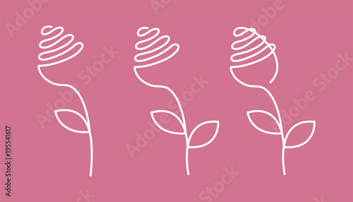 Continuous Line Rose With Leaves Abstract Modern Decoration Logo