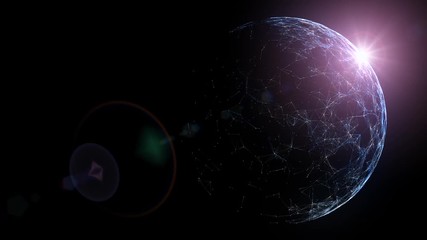 Wall Mural - futuristic network globe with lines, dots and sunlight motion, view from space.