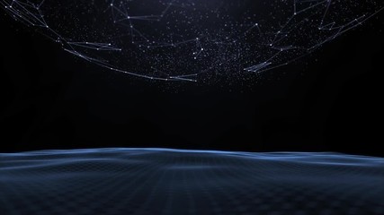 Wall Mural - futuristic rotating sphere with motion wavy network animation, view from space.