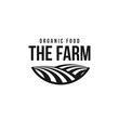 © Yevhenii - The farm logo template. Meadow silhouette, land symbol with horizon in perspective. Farm food badge