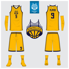 Basketball jersey or sport uniform, shorts, socks template for basketball club. Front and back view sport t-shirt design. Tank top t-shirt mock up with logo design. Vector Illustration.