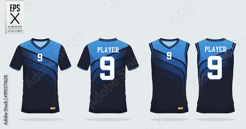 Photographie Blue t-shirt sport design template for soccer jersey, football kit and tank top for basketball jersey