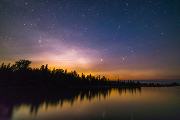 reflections over lake huron at night