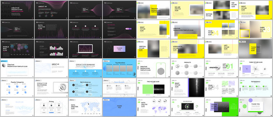 Set of minimal presentation templates.Tech elements on white or black background. Technology sci-fi concept vector design. Presentation slides for flyer, leaflet, brochure, report, advertising, banner