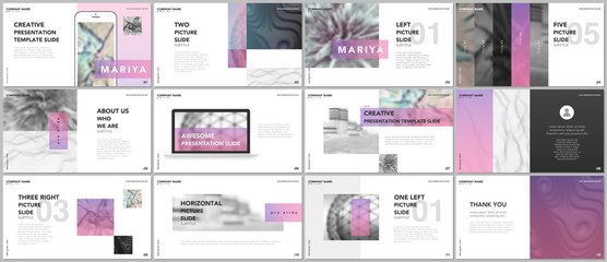 Wall Mural - Minimal presentations, portfolio templates. Blue elements on a white background. Brochure cover vector design. Presentation slides for flyer, leaflet, brochure, report, marketing, advertising, banner