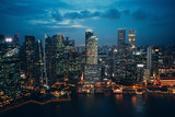 Fototapeta Miasto - Singapore city landscape, night skyscrapers and bay
