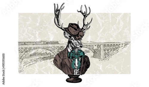 Motiv-Kassettenrollo - MR Deer in Hat (von RomanKrzyzanowski)