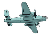 Airplane - Coloured Hand Drawing Illustration Of Old Type Aircraft Of Cargo Or Bomber Type.
