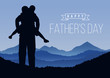 Happy father day with Silhouette son and his father at Mountain peaks in blue tone vector design