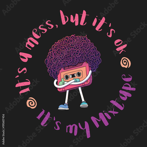 Tape Character Mixtape Illustration With Slogan Super