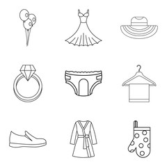 Sticker - Women clothes icons set, outline style