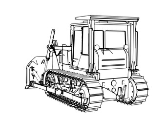 Wall Mural - outline vector bulldozer.