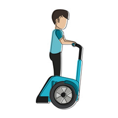 Man on two wheels electric scooter vector illustration graphic design