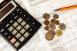 PIT - formularz rozliczenia rocznego, monety, kalkulator 
