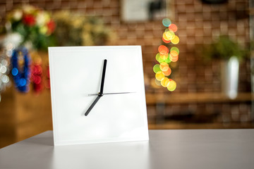 Poster - White clock on modern shelf. Mirror frame or interior room decoration.
