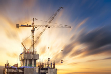 Construction site at sunset