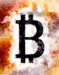 Aufkleber - Bitcoin cryptocurrency concept and ornaments and softly blurred watercolor background.