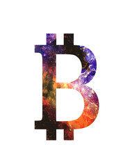 Aufkleber - Symbol of cryptocurrency bitcoin, cosmic space version, copy space.