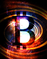 Aufkleber - Bitcoin cryptocurrency concept, graphic collage in cosmic space.