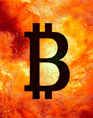 Aufkleber - Bitcoin cryptocurrency concept, graphic collage in cosmic space.