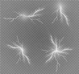 Wall Mural - a set of lightning magic and bright light effects. vector illustration. discharge electric current. 
