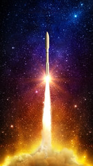 Wall Mural - flying space rocket in the night starry sky. space exploration background. elements of this image fu
