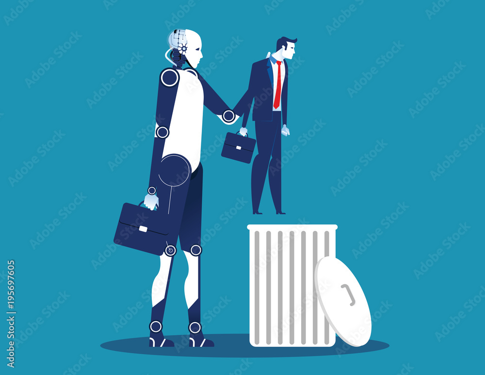 Robot vs human. Work replace human technology. Concept automation ...