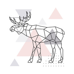 Sticker - Scandinavian moose, side view. Geometric vector illustration.