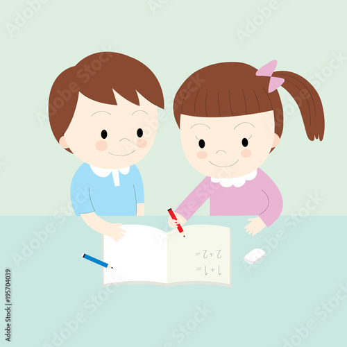 Cartoon Cute Little Boy And Little Girl Doing Homework Vector Stock Vector Adobe Stock Cartoon Cute Little Boy And Little Girl Doing Homework Vector Stock Vector Adobe Stock