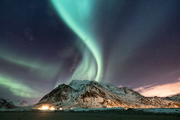 Wall Mural - northen light under mountains. beautiful natural landscape in the norway