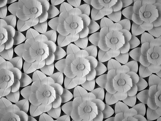 Poster - Abstract background of paper flowers. Monochrome 3D pattern.