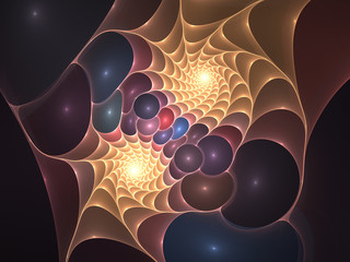 Colourful web of spiralling fractal shapes