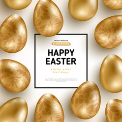 Wall Mural - Easter card with frame and gold ornate eggs
