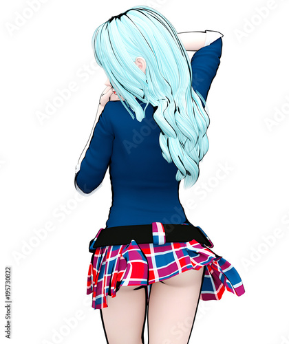 Dekoracja na wymiar  3d-seksowna-lalka-anime-japonska-uczennica-anime-duze-niebieskie-oczy-i-jasny-makijaz-klatka-na-spodnice-kreskowka