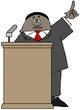 Illustration of a black politician standing at a podium and giving a stump speech.