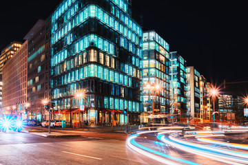 Wall Mural - Road traffic and Skyscrapers at Potsdamer Platz Berlin evening