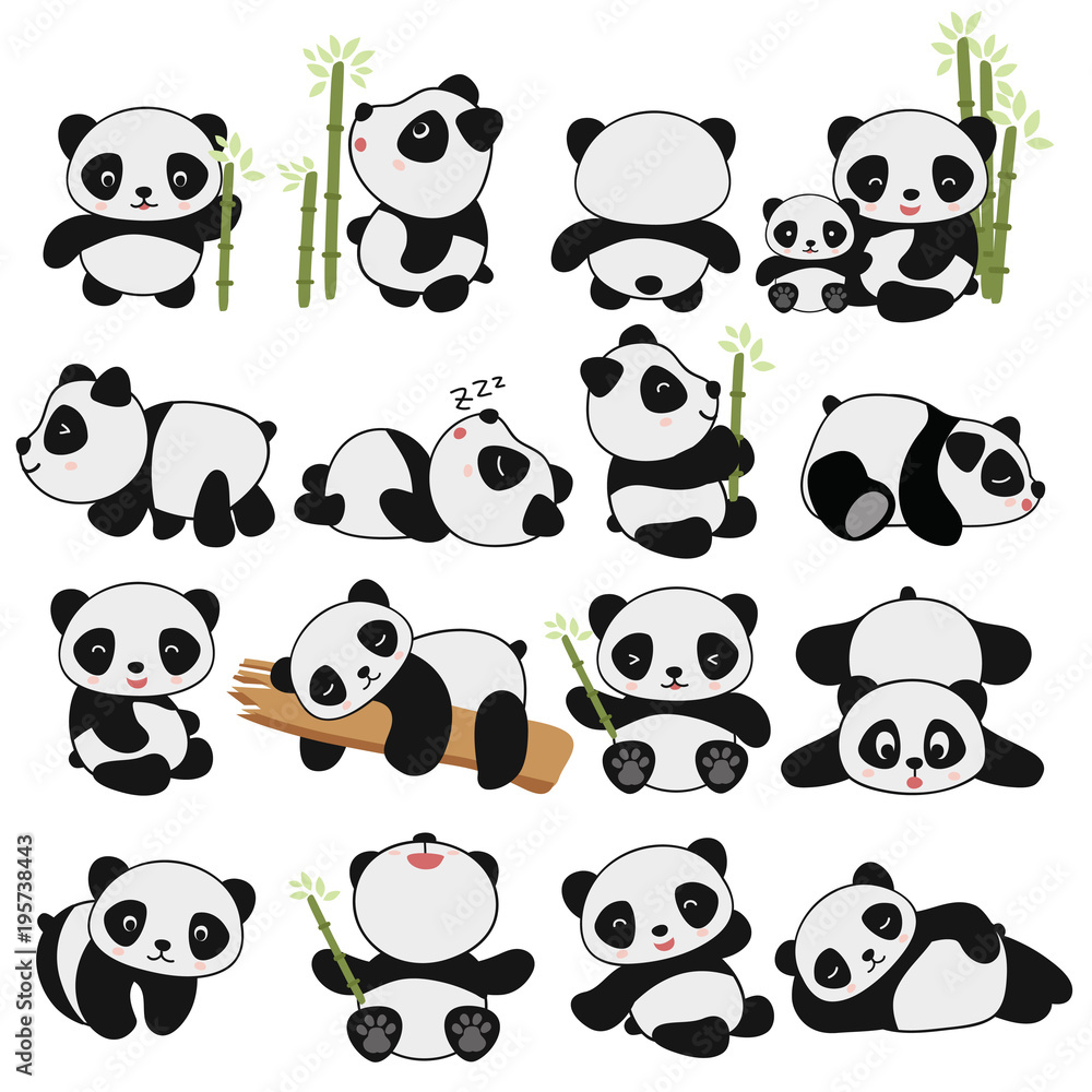 hand drawing cute panda with a lot of variation