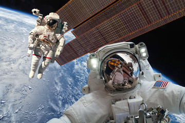 international space station and astronaut.