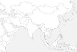 Fototapeta Mapy - Blank political map of western, southern and eastern Asia. Thin black outline borders on light grey background. Vector illustration.