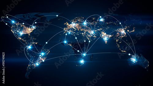 Fotomural Global business concept of connections and information transfer in the world 3d