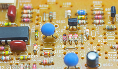 Closeup electronic circuit board