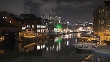 Bristol Harbourside At Night, Boats & City Lights Reflection, Bristol UK Scenic