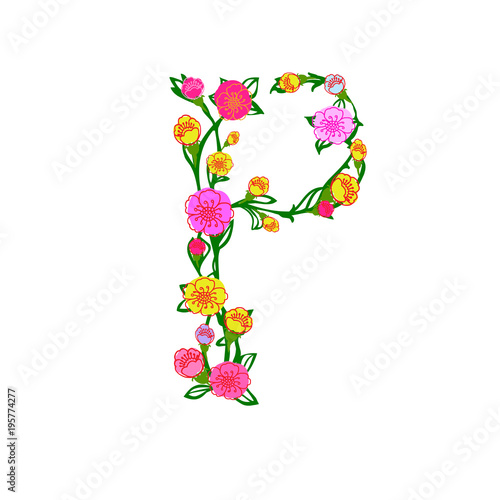 Illustrazione Stock Cute Colorful Floral Alphabet Letter P Isolated On White Background For Postcard Stationeries Logo Web And Decoration Elegant Floral Monogram Letter P Logo Design Adobe Stock