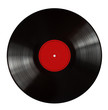 A real, black gramophone record on a white background
