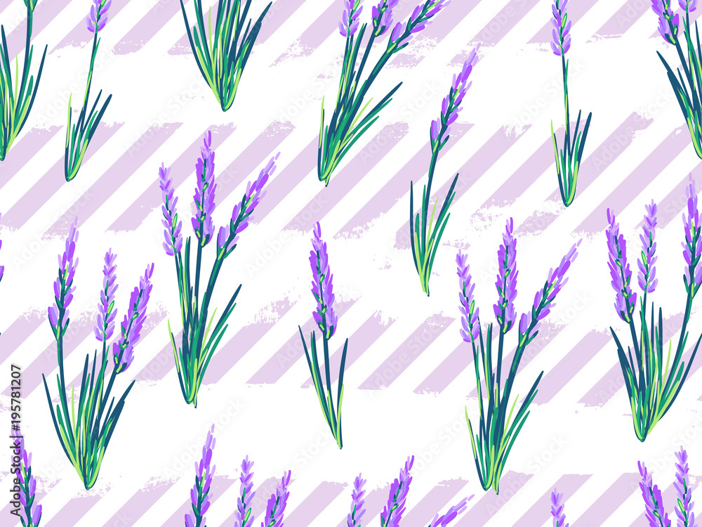 Seamless Pattern with Lavender flowers vector background. Perfect for ...