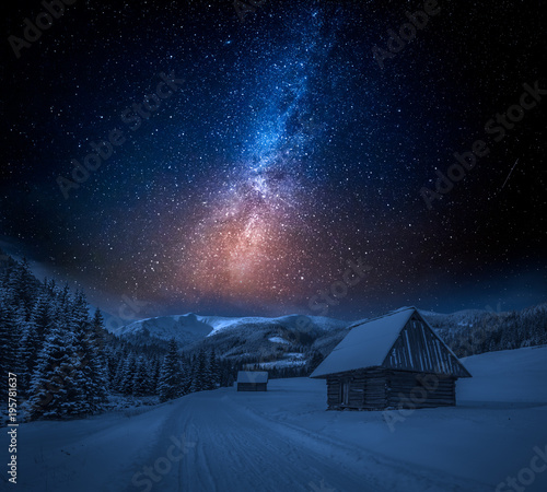 Milky way and snowy footpat...