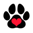 Paw print with a heart symbol inside, isolated.