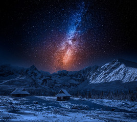 Wall Mural - Enjoy your winter time in mountains with mily way