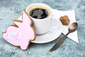 Sticker - Cup of delicious espresso and traditional Easter cookie